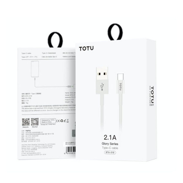 Câble USB vers USB-C 10W-2,1A blanc 1M TOTU - C90