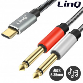 Câble Audio Type-C Mâle / 2 Jack 6.35mm Mâles Nylon Tressé 1.5m LinQ KL6309 - C108