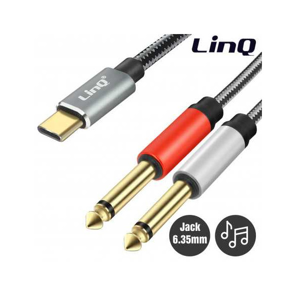 Câble Audio Type-C Mâle / 2 Jack 6.35mm Mâles Nylon Tressé 1.5m LinQ KL6309 - C108