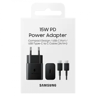 Samsung 15W Adaptateur Secteur USB (Officiel) + Câble USB-C (noir) - LCDP