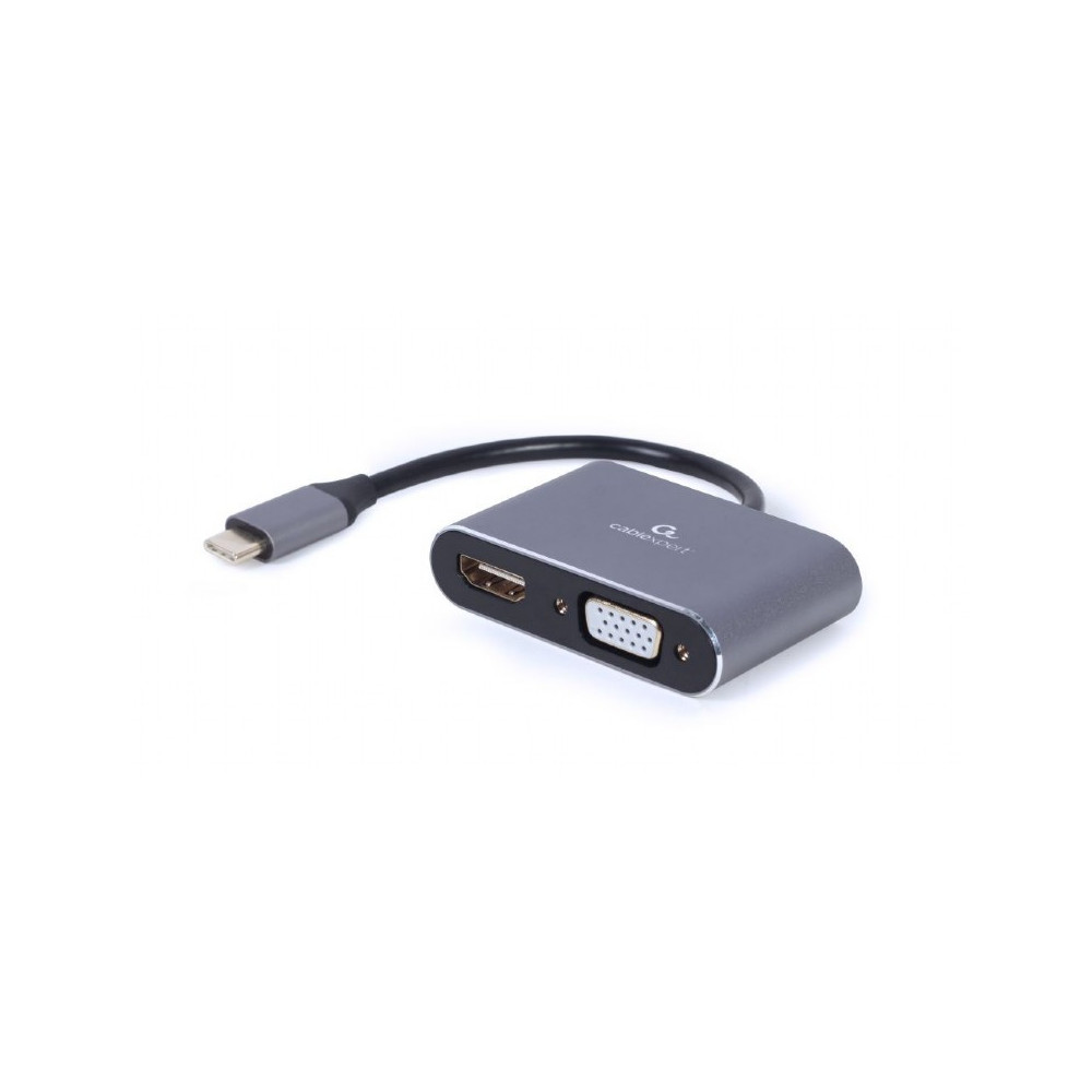 Câble Convertisseur CableXpert USB-C vers HDMI et VGA MF 15cm (Gris) - A-USB3C-HDMIVGA-01 - 1FO Câble Convertisseur CableXpert USB-C vers HDMI et VGA MF 15cm (Gris) - A-USB3C-HDMIVGA-01 - 1FO