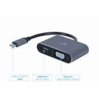 Câble Convertisseur CableXpert USB-C vers HDMI et VGA MF 15cm (Gris) - A-USB3C-HDMIVGA-01 - 1FO