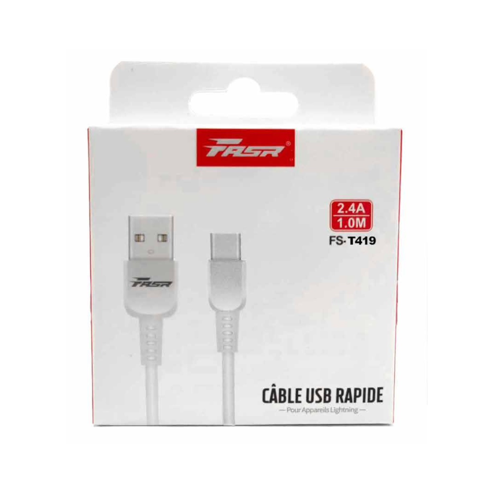 1M - Câble USB / Type-C 2.4A FASR FS-T419 - Blanc - LCD 1M - Câble USB / Type-C 2.4A FASR FS-T419 - Blanc - LCD