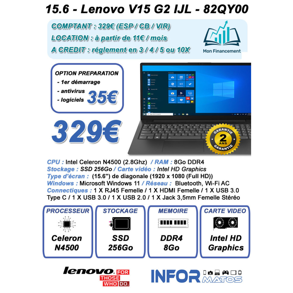 15.6 - Lenovo V15 G2 IJL 82QY000VFR - 1FO 15.6 - Lenovo V15 G2 IJL 82QY000VFR - 1FO