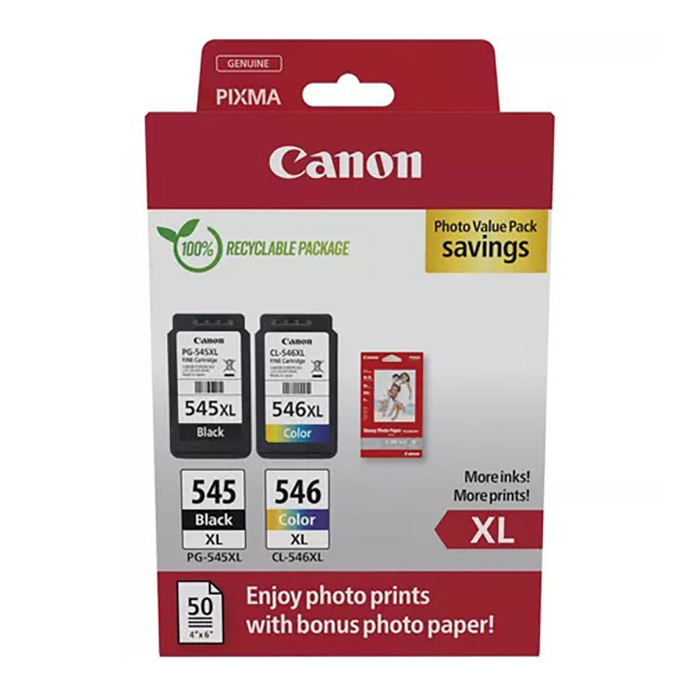 Pack 2 cartouches d'encre Canon Pixma PG-545XL/CL-546 (Noir + Couleurs) - 8286B010 - 1FO Pack 2 cartouches d'encre Canon Pixma PG-545XL/CL-546 (Noir + Couleurs) - 8286B010 - 1FO