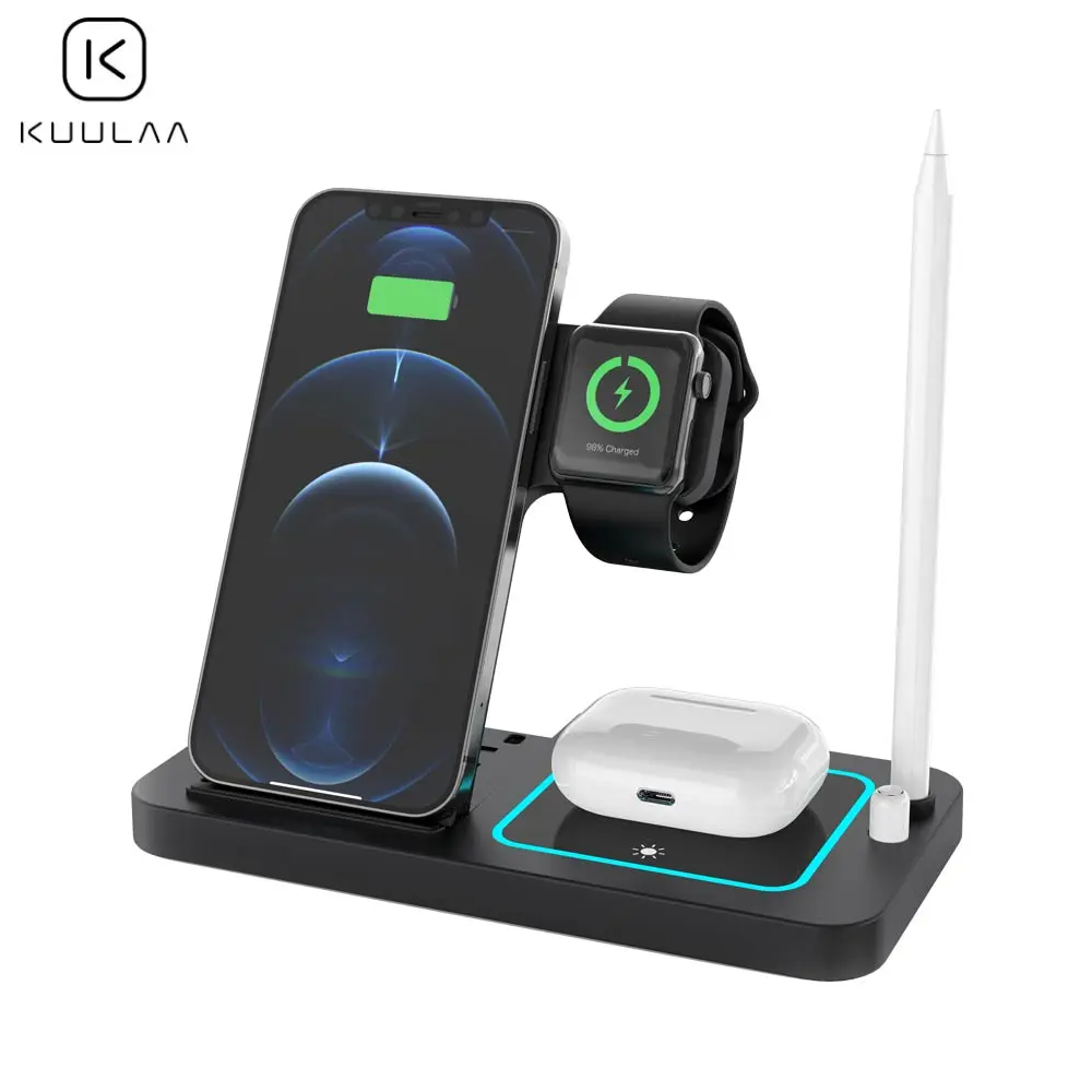 Support de Charge sans Fil pour Smartphone Kuulaa Z80 4 en 1 Noir - MOB Support de Charge sans Fil pour Smartphone Kuulaa Z80 4 en 1 Noir - MOB