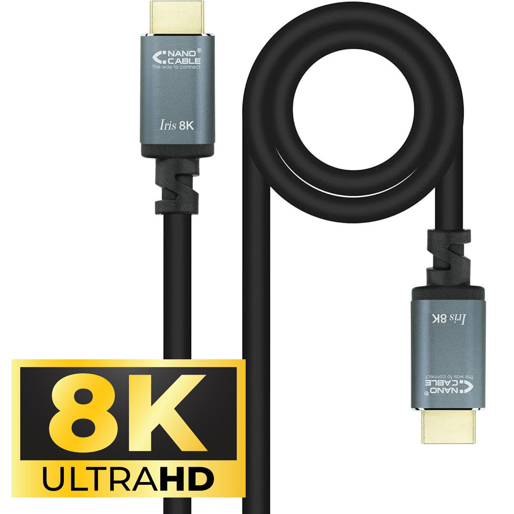 1m - HDMI 8K Câble Nanocable Iris 2.1 M/M (Noir/Gris) - 1FO 1m - HDMI 8K Câble Nanocable Iris 2.1 M/M (Noir/Gris) - 1FO