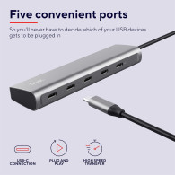 Hub USB-C 3.2 Trust Halyx - 5 ports (Argent) - 25136 - 1FO