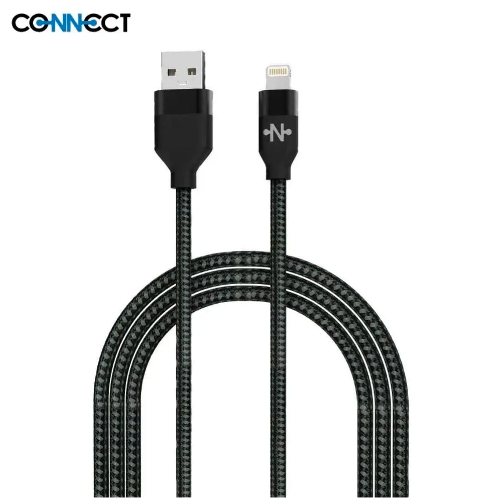 2m - Câble Data USB vers Lightning CONNECT MC-CLN8 Nylon Tressé 12W Noir - MOB 2m - Câble Data USB vers Lightning CONNECT MC-CLN8 Nylon Tressé 12W Noir - MOB