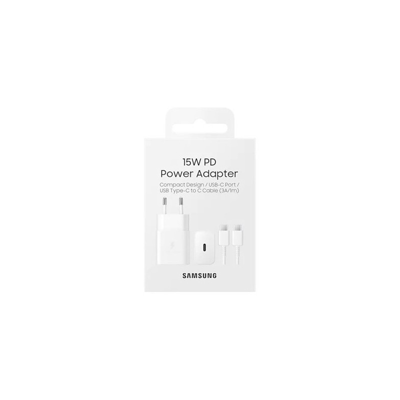 Samsung 15W Adaptateur Secteur USB (Officiel) + Câble USB-C (blanc) - LCDP Samsung 15W Adaptateur Secteur USB (Officiel) + Câble USB-C (blanc) - LCDP