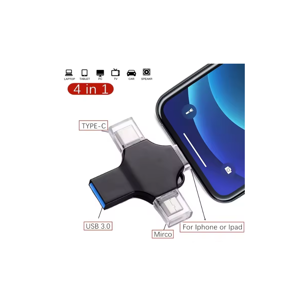 32Go - Clé USB vers Lightning/USB/MicroUSB/USB-C (iOS et Android) Noir - EXP
