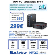 Mini PC Blackview MP60 (12th génération) - Intel N95 3.4 GHz - 16 Go / 1 To SSD - Windows 11 Pro - Noir - LCDP