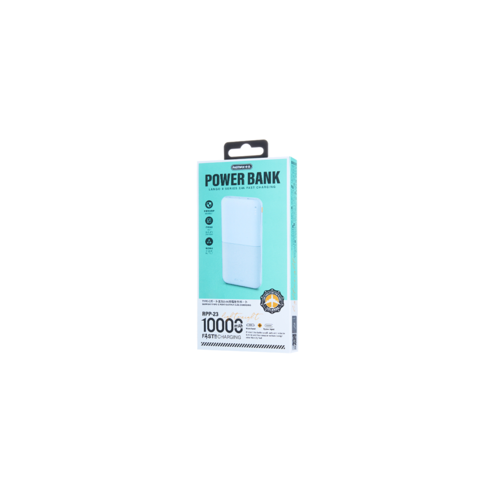 Power Bank 10000mAh REMAX Lango II Series RPP-23 – Charge Rapide 2.4A – 1 Port USB & Type-C – Bleu - LCDP