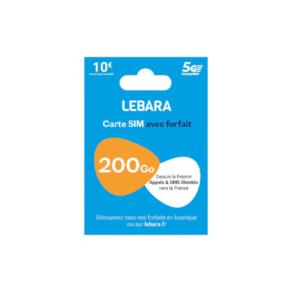 LEBARA - Carte SIM avec forfait 200Go 5G