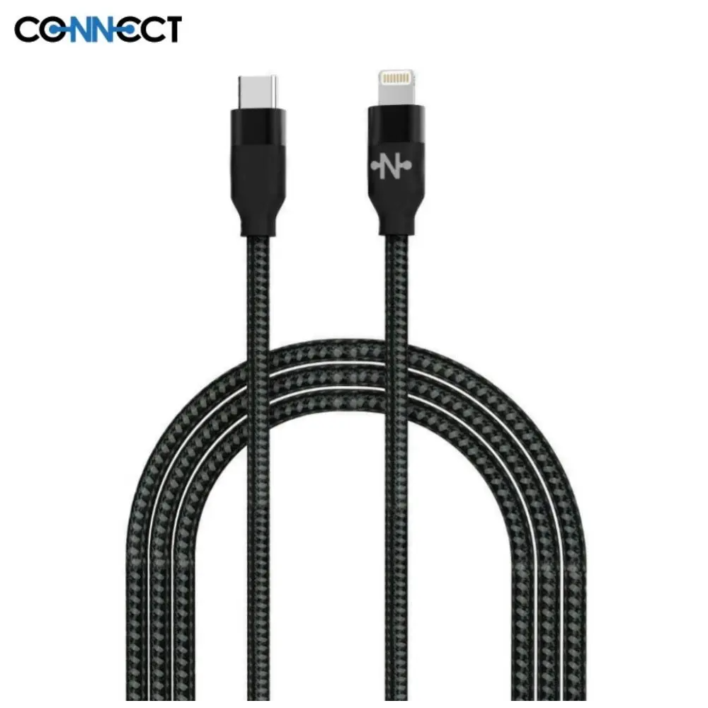 2m - Câble Data USB-C vers Lightning CONNECT MC-CLN7 Nylon Tressé 20W Noir - MOB