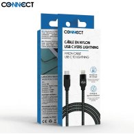 2m - Câble Data USB-C vers Lightning CONNECT MC-CLN7 Nylon Tressé 20W Noir - MOB