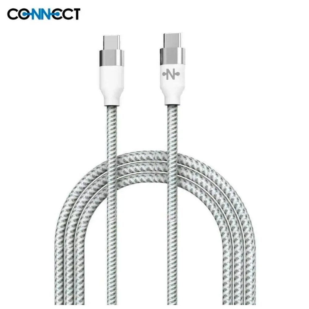 Câble Data USB-C vers USB-C CONNECT MC-CCB7 Nylon Tressé 60W (2m) Blanc - MOB