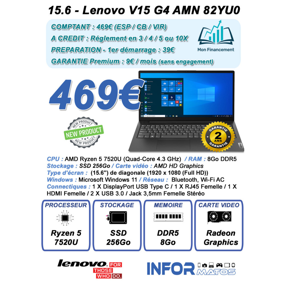 15.6 - Lenovo V15 G4 AMN 82YU00TVFR - 1FO