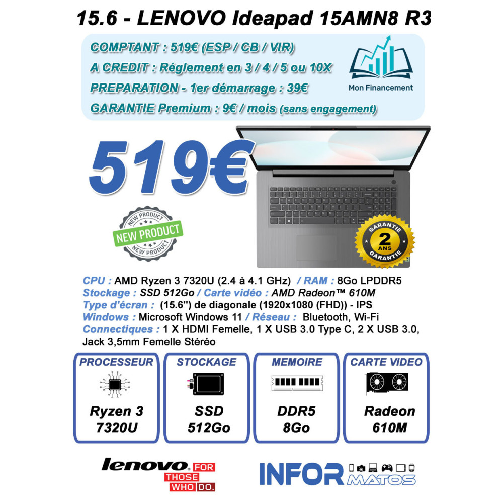 15.6 - Lenovo IdeaPad Slim 3 15AMN8 (Ryzen 3) - DIS