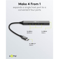 Hub USB-C 3.2 Goobay Slim - 4 ports USB-A (Gris) - 74457 - 1FO