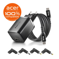 Chargeur GAN 65W avec Cable 1,5M USB-C et 4 Embouts Ordinateur Portable ACER NGS BUD 65W-AC - Noir - LCDP