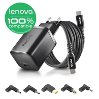 Chargeur GAN 65W avec Cable 1,5M USB-C et 5 Embouts pour Ordinateur Portable LENOVO NGS BUD 65W-L - Noir - LCDP