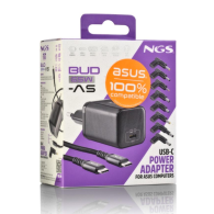 Chargeur GAN 65W avec Cable 1,5M USB-C et 8 Embouts Ordinateur Portable ASUS NGS BUD 65W-AS - Noir - LCDP
