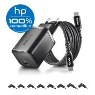 Chargeur GAN 65W avec Cable 1,5M USB-C et 8 Embouts pour Ordinateur Portable HP NGS BUD 65W-H - Noir - LCDP
