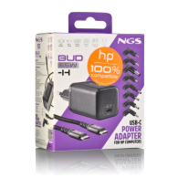 Chargeur GAN 65W avec Cable 1,5M USB-C et 8 Embouts pour Ordinateur Portable HP NGS BUD 65W-H - Noir - LCDP