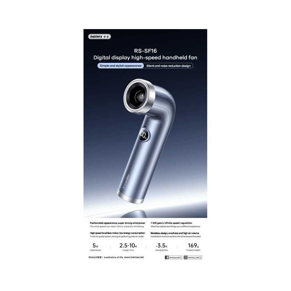 Ventilateur Portable 3000mAh Remax RS-SF16 - Blanc - LCDP