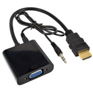 Adaptateur HDTV/HDMI vers VGA avec Cable Audio + Cable d'Alimentation USB - 25cm - Noir - LCDP