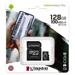 Carte Mémoire Kingston microSDXC (128Go) Canvas Select Plus 150MB/s +Adaptateur - SDCS3/128GB - MOB