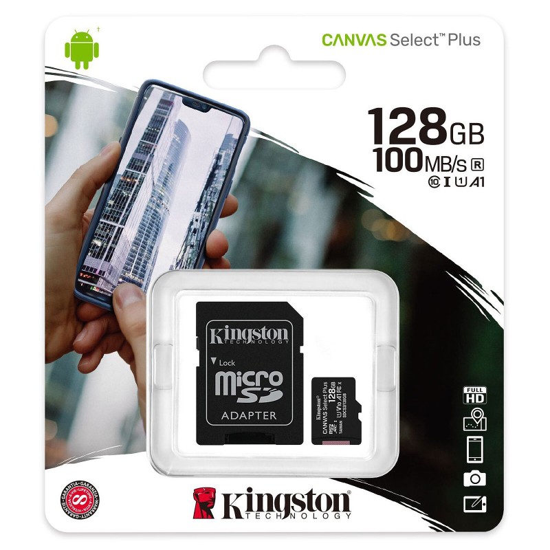 Carte Mémoire Kingston microSDXC (128Go) Canvas Select Plus 150MB/s +Adaptateur - SDCS3/128GB - MOB
