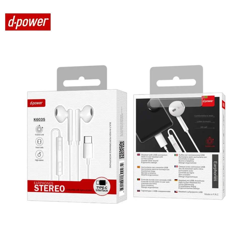 Écouteurs Filaires USB-C d-power K6035 Blanc - MOB