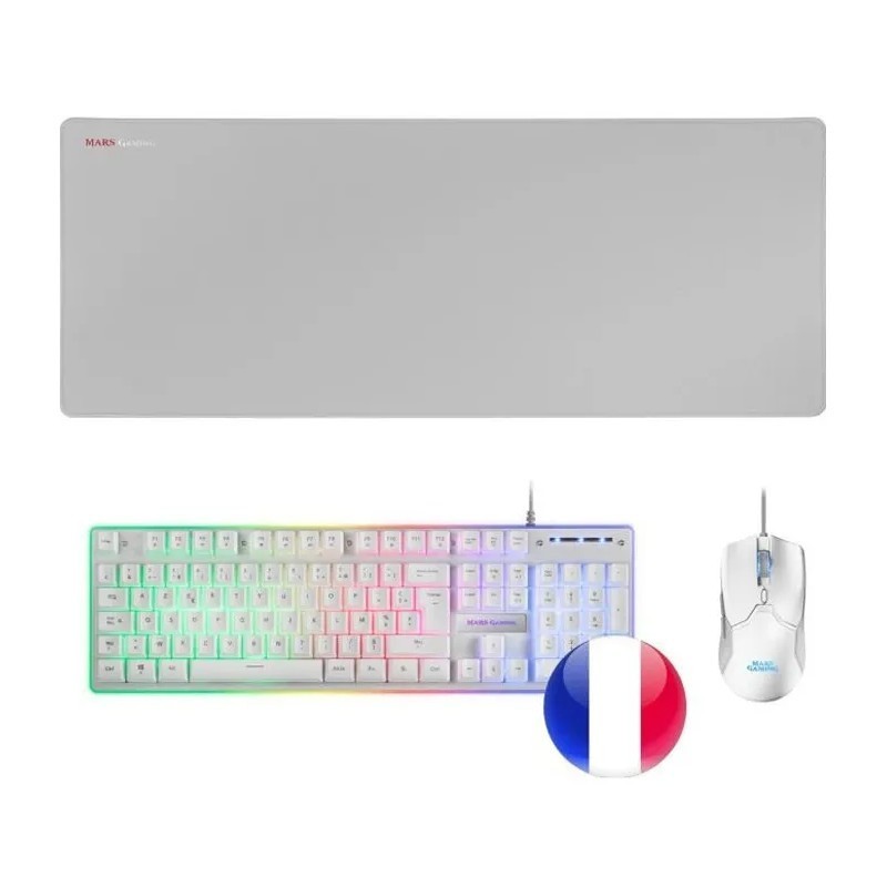 Pack 3en1 Mars Gaming MCPX-RGB (Blanc) - 1FO Pack 3en1 Mars Gaming MCPX-RGB (Blanc) - 1FO