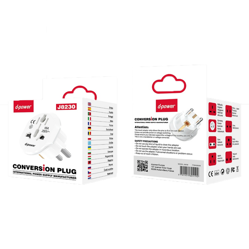 Adaptateur Voyage - D-power J8230 (Blanc) - LCDP Adaptateur Voyage - D-power J8230 (Blanc) - LCDP