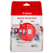 Pack 2 cartouches d'encre Canon PG-560XL/CL-561XL (Noir + Couleurs) + 50x Papiers photo - 3712C004/3712C008 - 1FO