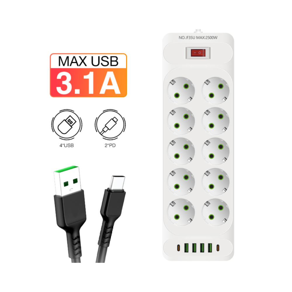 Multiprises INCOALUXE - 10 prises + 4USB + 2 TYPE C - LCDP Multiprises INCOALUXE - 10 prises + 4USB + 2 TYPE C - LCDP