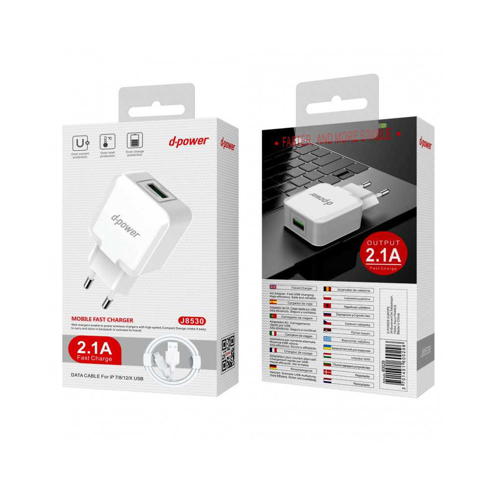 Chargeur secteur USB 2.1A + 1 câble lightning D-POWER - LCDP Chargeur secteur USB 2.1A + 1 câble lightning D-POWER - LCDP