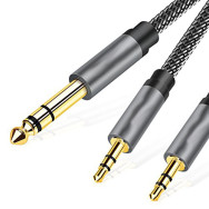 Câble Audio 3m Jack 3.5mm Mâle / Jack 3.5mm + Jack 6.5mm Mâle Nylon Tressé LinQ KL3607 - LCDP