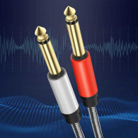 Câble Audio Type-C Mâle / 2 Jack 6.35mm Mâles Nylon Tressé 1.5m LinQ KL6309 - LCDP