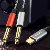 Câble Audio Type-C Mâle / 2 Jack 6.35mm Mâles Nylon Tressé 1.5m LinQ KL6309 - LCDP
