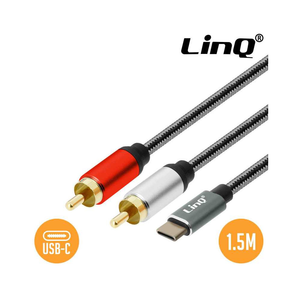 Câble Audio Type-C Mâle / 2 RCA Mâles Nylon Tressé 1.5m LinQ TPC3520 - LCDP Câble Audio Type-C Mâle / 2 RCA Mâles Nylon Tressé 1.5m LinQ TPC3520 - LCDP