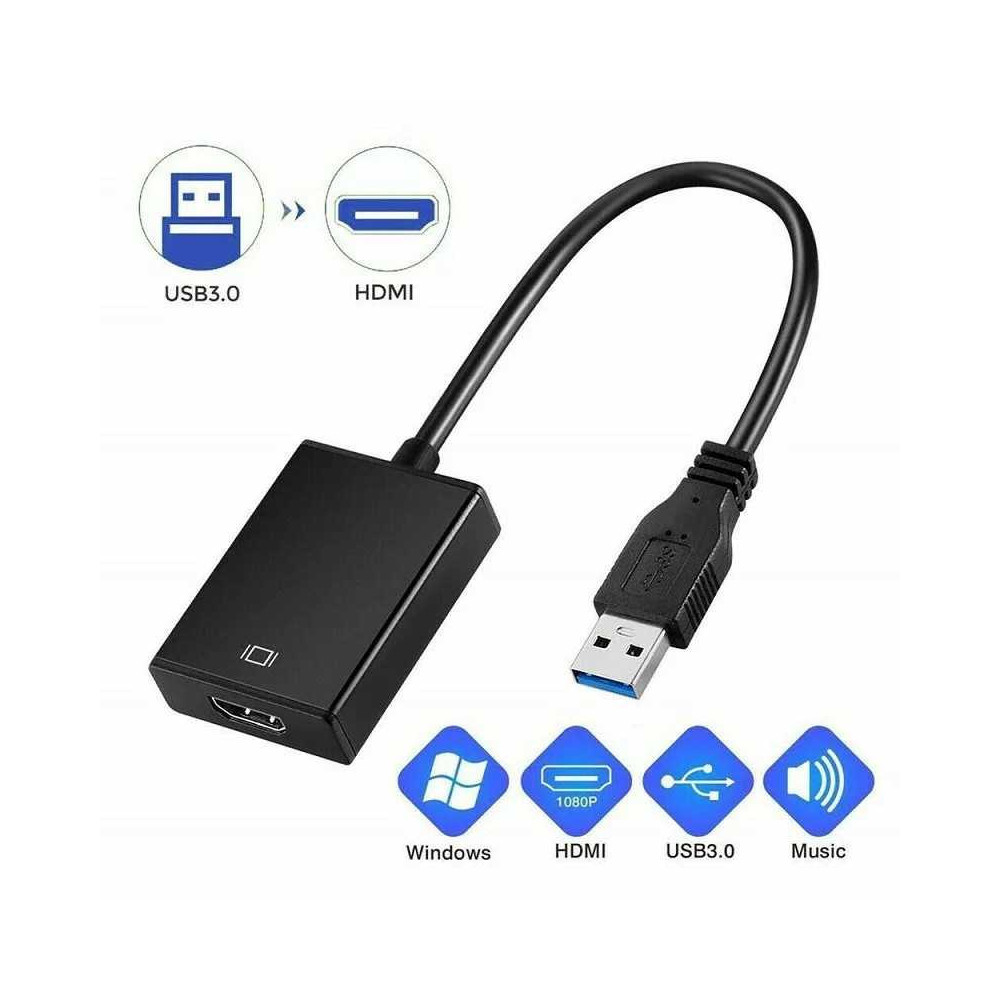 Adaptateur USB 3.0 vers HDMI Qualité HD - Noir - LCDP Adaptateur USB 3.0 vers HDMI Qualité HD - Noir - LCDP