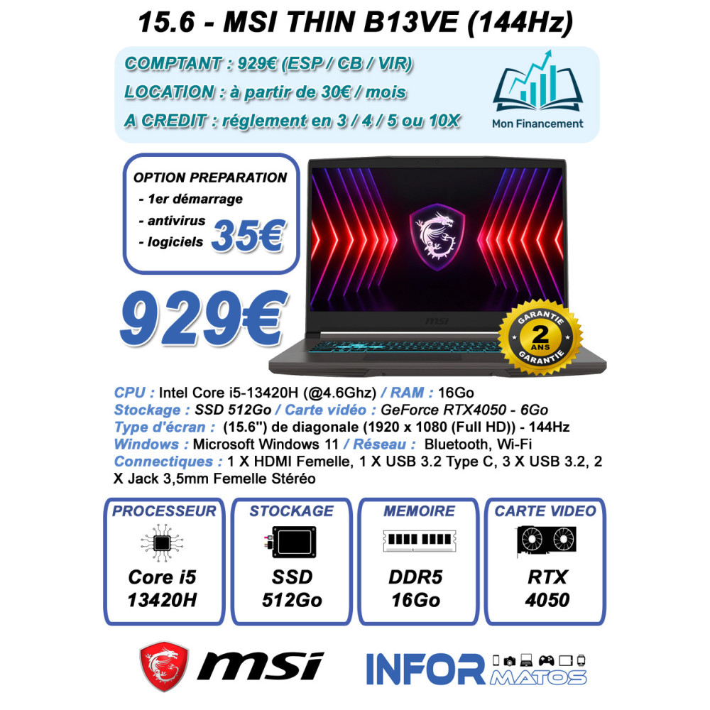 15.6 - MSI THIN B13VE-2266FR (144Hz) - DAR 15.6 - MSI THIN B13VE-2266FR (144Hz) - DAR