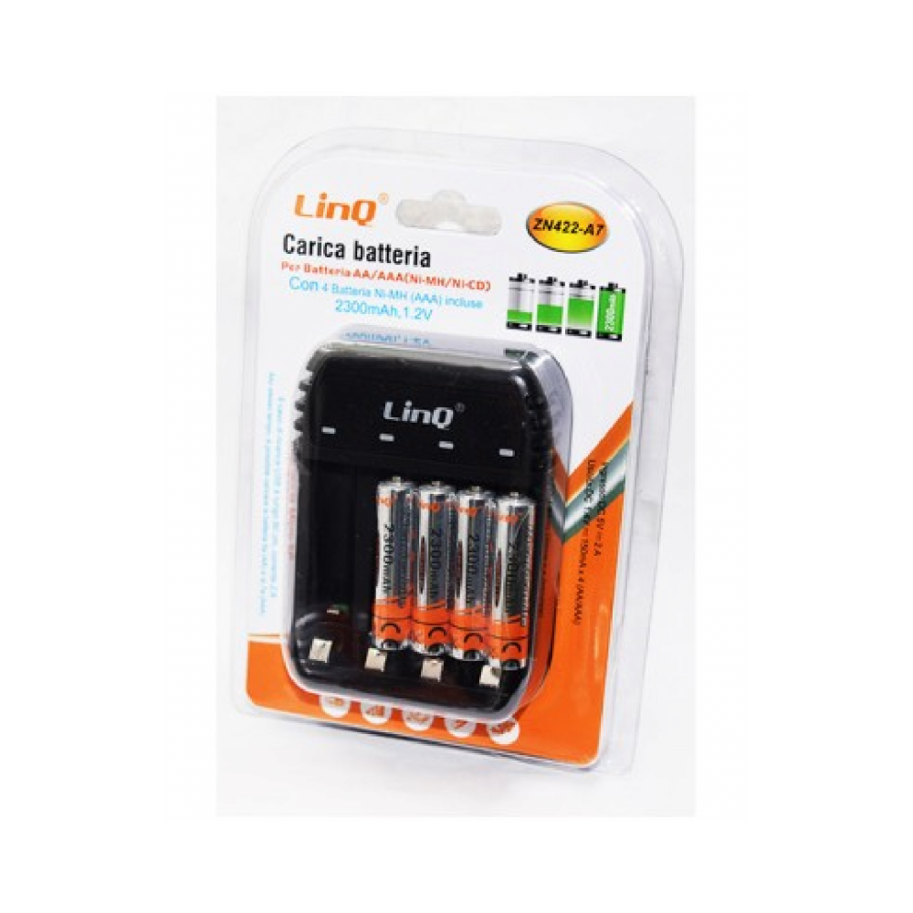 Chargeur de Piles AA/AAA avec 4 Piles AAA Rechargeables 2300mAh 1,2A LinQ ZN422-A7 - LCDP Chargeur de Piles AA/AAA avec 4 Piles AAA Rechargeables 2300mAh 1,2A LinQ ZN422-A7 - LCDP