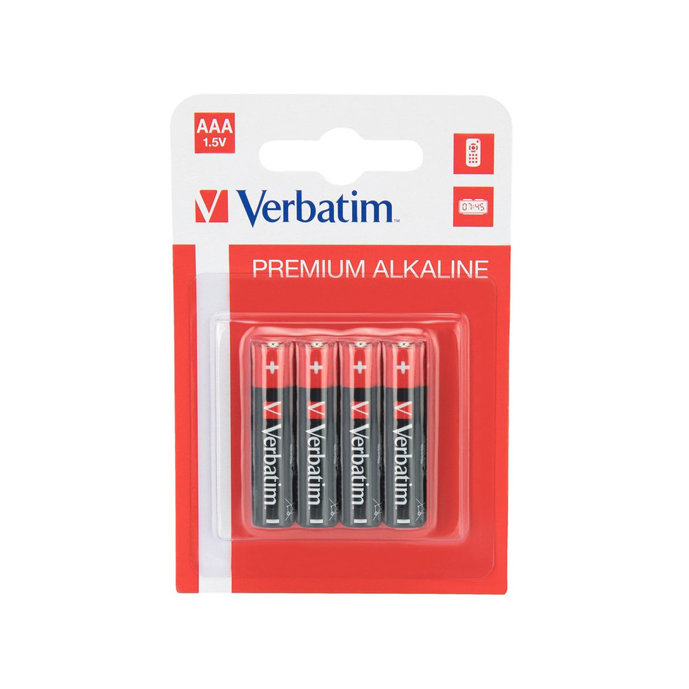 Lot de 4 piles Alcaline Verbatim Premium type AAA (LR03) 1,5V - 1FO Lot de 4 piles Alcaline Verbatim Premium type AAA (LR03) 1,5V - 1FO