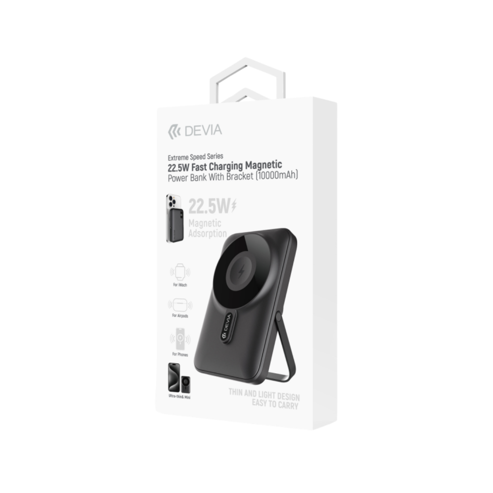 Power Bank DEVIA Magnétique Charge Rapide 22,5W avec Support (10000mAh) - Gris - LCDP