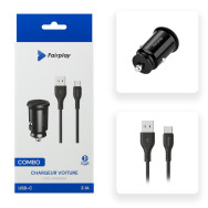 FAIRPLAY Pack Chargeur Voiture 60W + Câble USB-C (Noir) - UTO