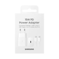 Samsung 15W Adaptateur Secteur USB (Officiel) + Câble USB-C (blanc) - LCDP